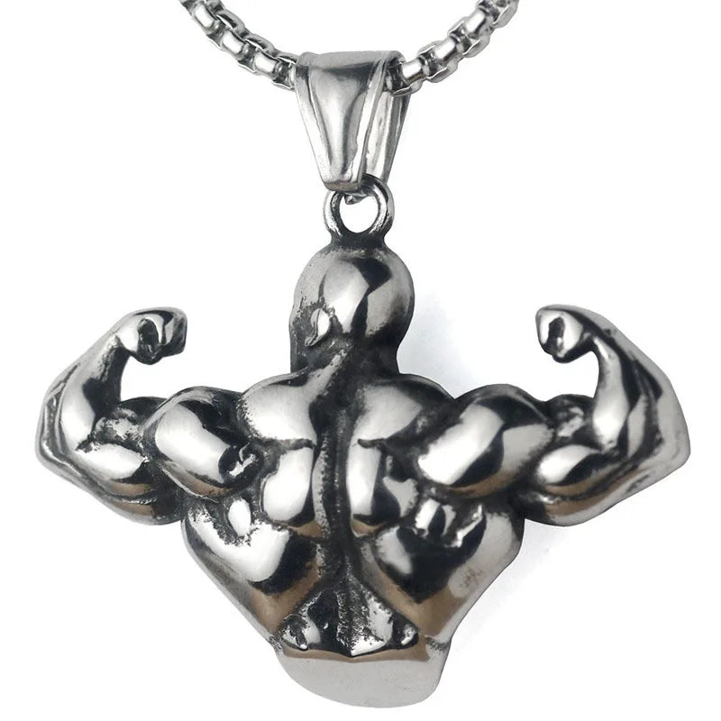 Strong Muscle Men Necklace Body building Fitness Biceps Gym Pendant