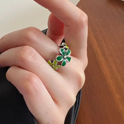 Trendy Green Drip Oil Flower Ring for Women