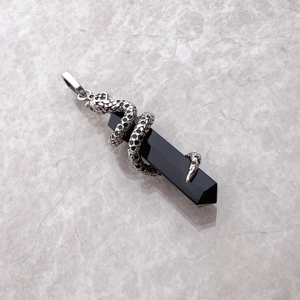 Pendant Snake with Blackened Onyx For Men