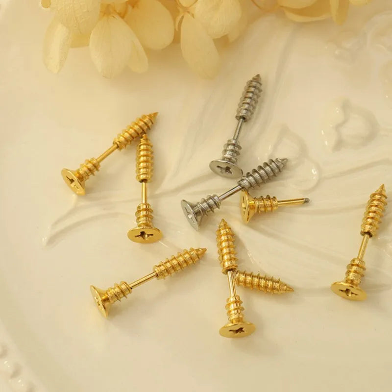 Screw Shape Stainless Steel Earrings For Women