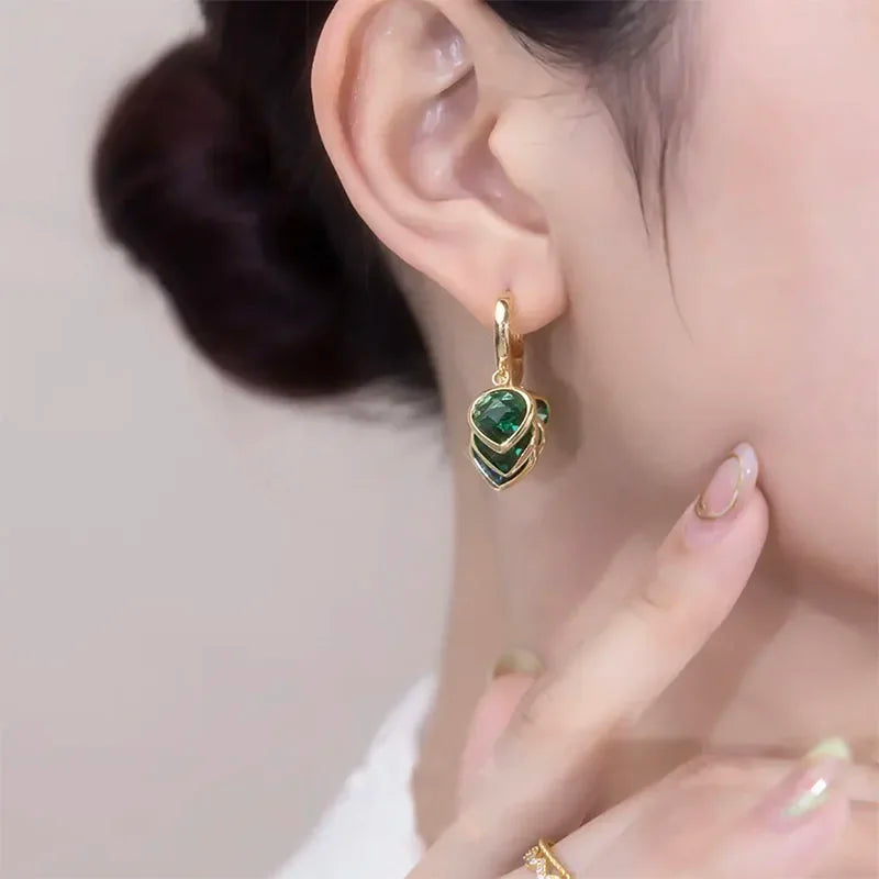 Green Love Crystal Tassel Pendant Earrings for Women