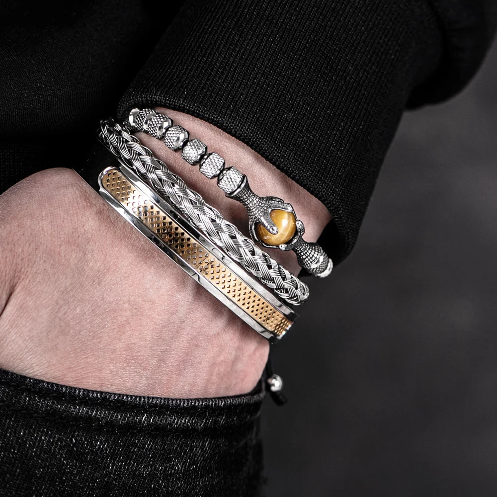 Luxury Set Men Bracelet Stainless Steel Handmade Rope Bangles