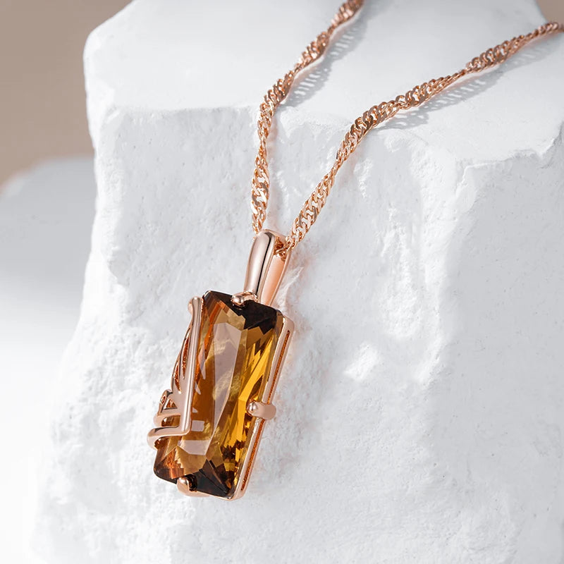 Light Brown Natural Zircon Pendant Necklace for Women