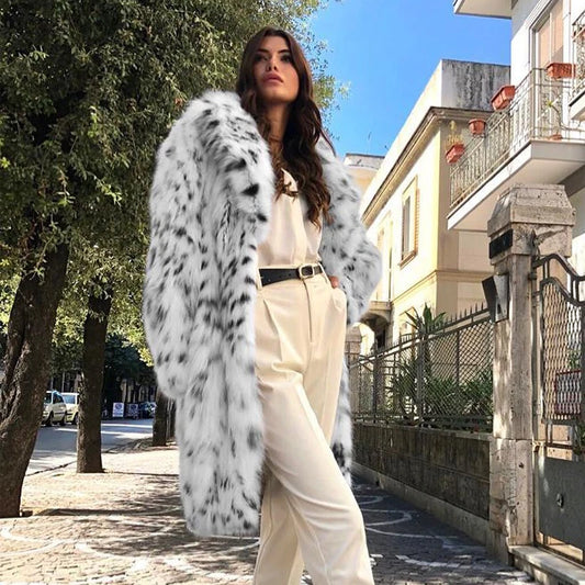 Fluffy Furry Leopard Faux Fur Coats Women