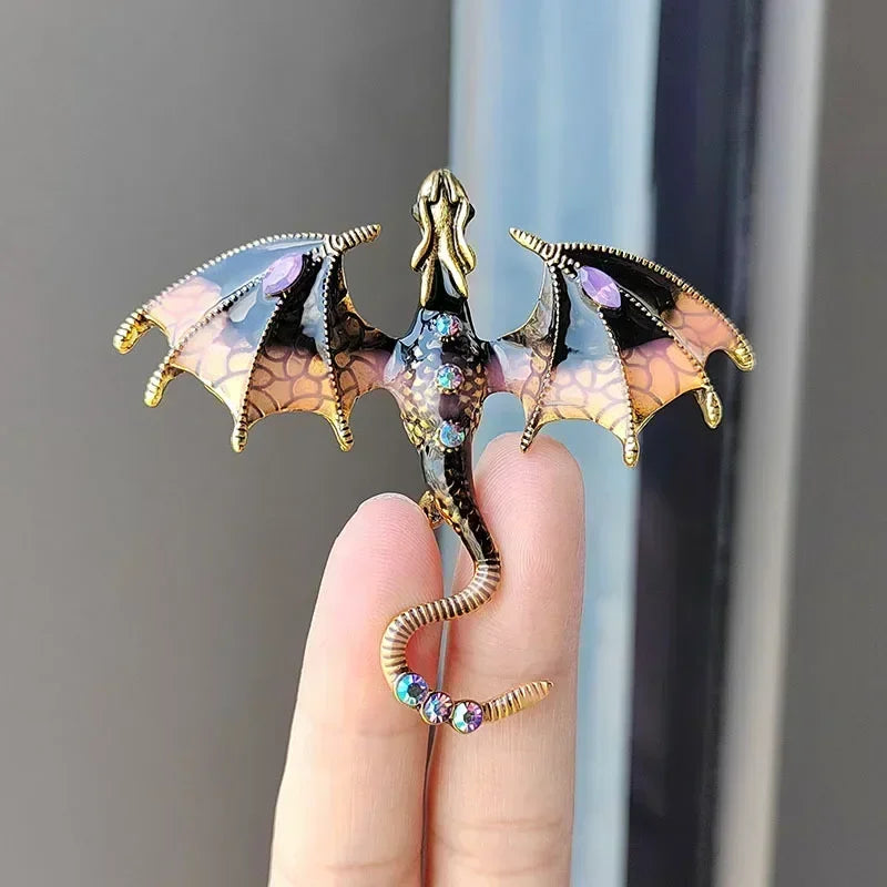 Retro Enamel Dragon Brooches for Women