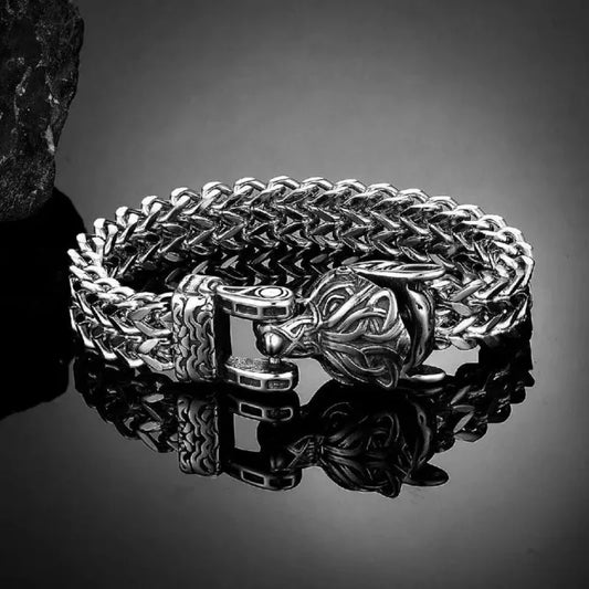 Stainless Steel Wolf Buckle Chain Bracelet for Men